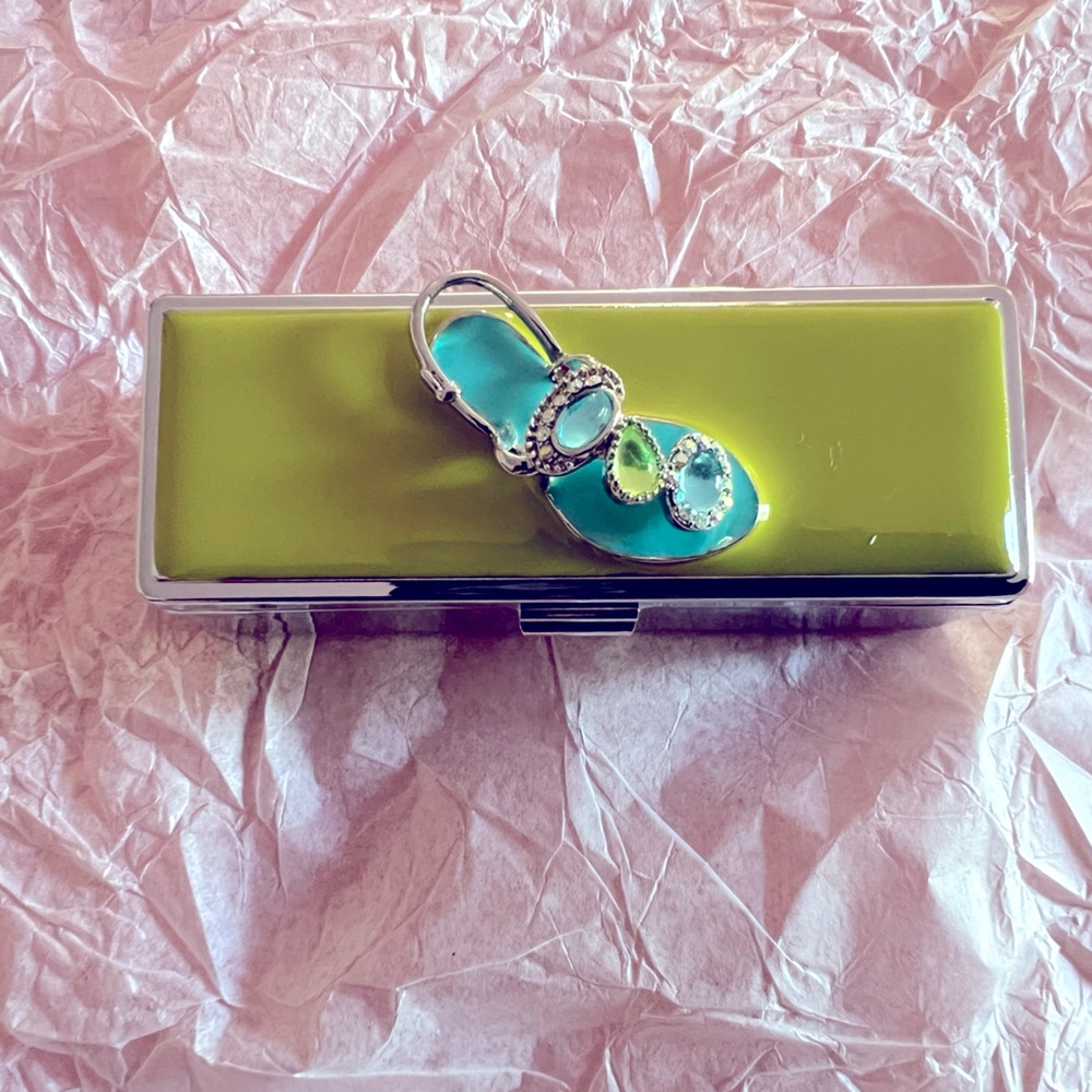 Fashionable Lipstick Case Holder with Mirror - Faux Rhinestone Shoe Design